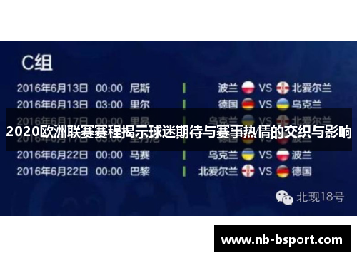 2020欧洲联赛赛程揭示球迷期待与赛事热情的交织与影响