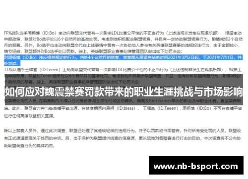 如何应对魏震禁赛罚款带来的职业生涯挑战与市场影响