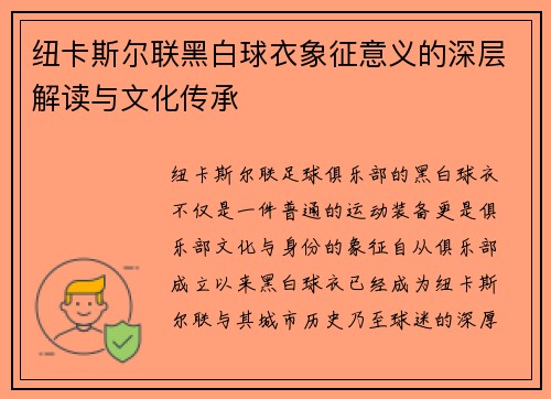 纽卡斯尔联黑白球衣象征意义的深层解读与文化传承 纽卡斯尔联黑白球衣象征意义的深层解读与文化传承